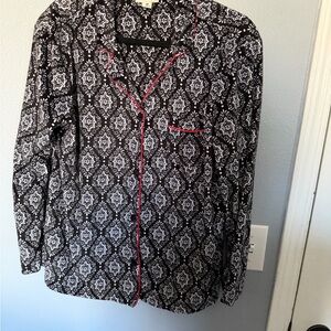 Anne Klein Black & White Printed Top with Red Trim